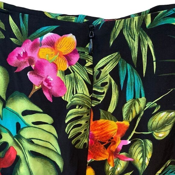 Clio Sz 10 Vintage Black Vibrant Orchid Tropical Button Top Pencil Skirt Set - Picture 7 of 11